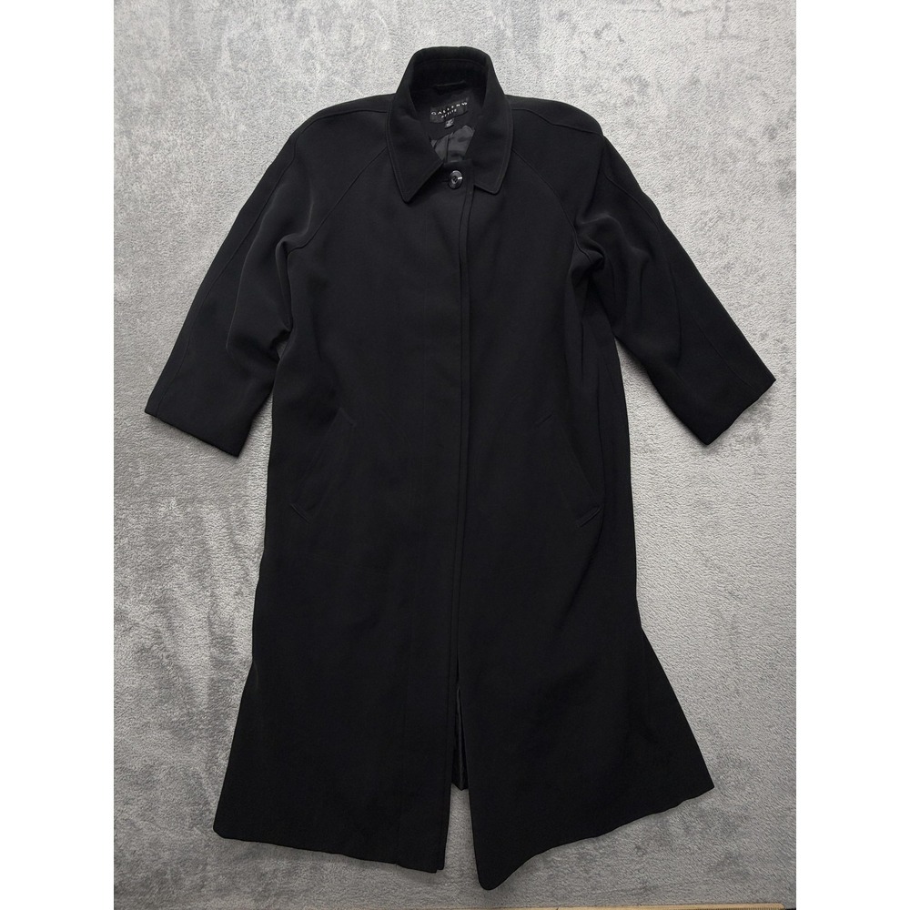 Gallery Coat Womens 10P Black Overcoat Twill Lined Collared Button Long